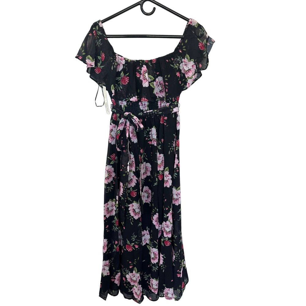 Yumi Kim Garland Black Floral Smocked Fairy Boho Midi Dress S